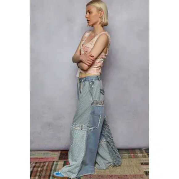 POL  Bluewander Patchwork Wide-Leg Pants Size Various - Picture 7 of 10